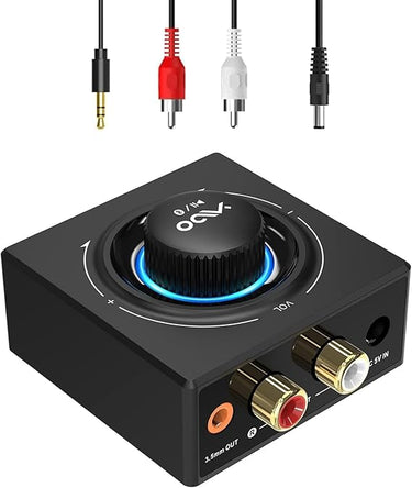 YMOO Receptor Bluetooth 5.3 HiFi Audio con RCA y 3,5mm Jack, Adaptador Bluetooth para Equipo de Música/Amplificador/Altavoz, 30M AUX Receiver Adapter Inalámbrico, Conexión Dual para Dos Altavoces